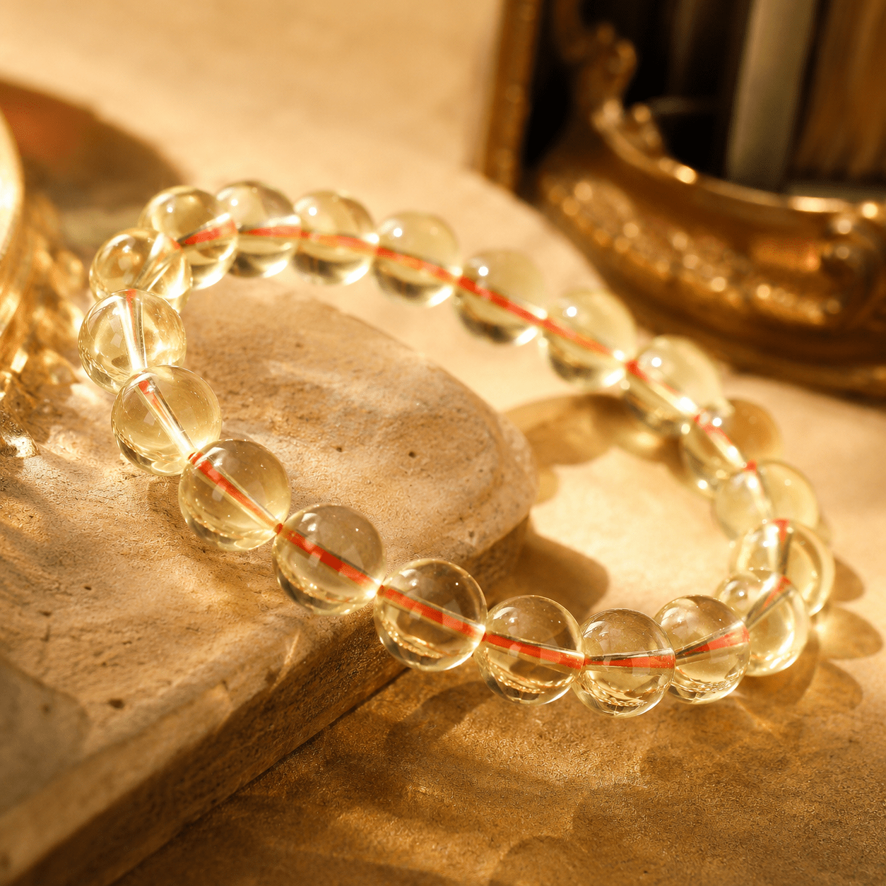 Natural Yellow Crystal Single-Loop Beaded Bracelet